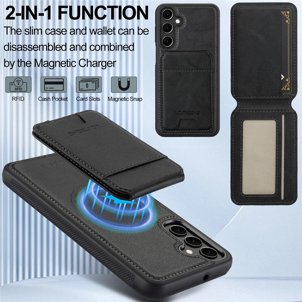 LC.IMEEKE L3 For Samsung Galaxy S26 FE Magnetic Case Detachable Card Holder Leather TPU Mobile Cover