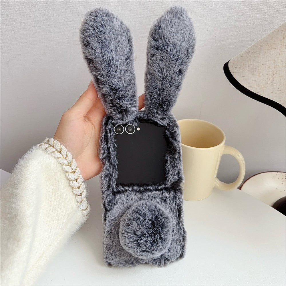 For Samsung Galaxy Z Flip8 Case Bunny Ears Winter Plush Hard PC Phone Cover
