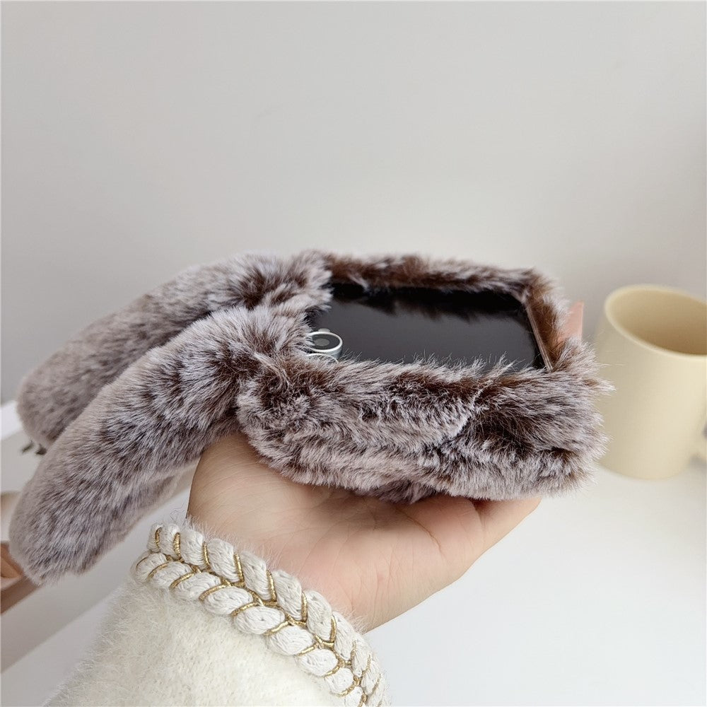 For Samsung Galaxy Z Flip8 Case Bunny Ears Winter Plush Hard PC Phone Cover