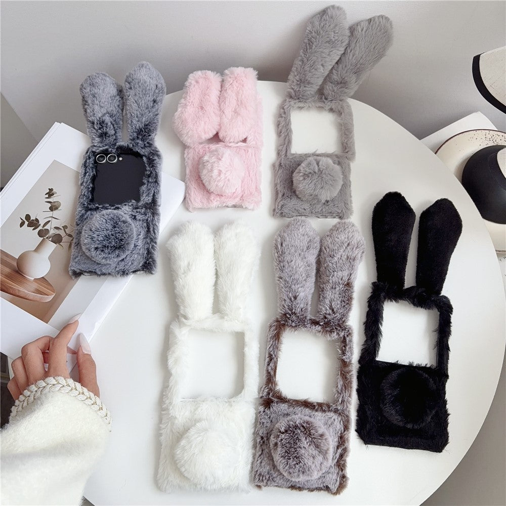 For Samsung Galaxy Z Flip8 Case Bunny Ears Winter Plush Hard PC Phone Cover