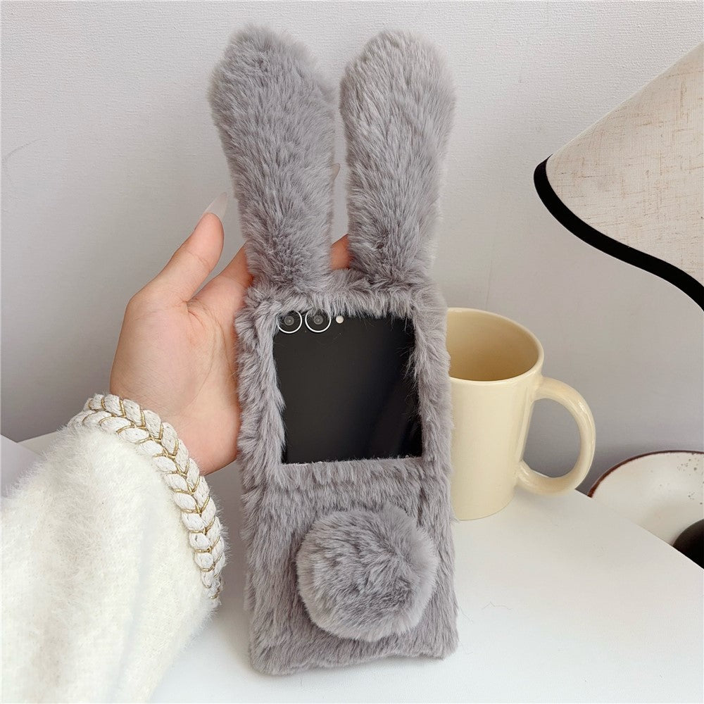 For Samsung Galaxy Z Flip8 Case Bunny Ears Winter Plush Hard PC Phone Cover