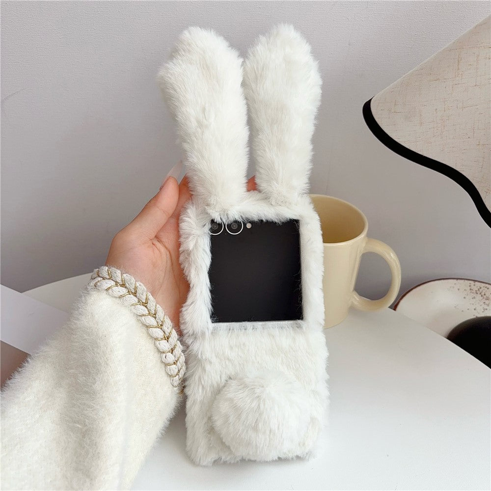 For Samsung Galaxy Z Flip8 Case Bunny Ears Winter Plush Hard PC Phone Cover