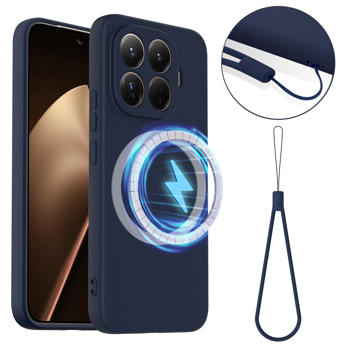 Xiaomi 17T Pro – Magnetische Handyhülle aus Flüssigsilikon, stoßfest, mit Trageband, aus Flüssigsilikon
