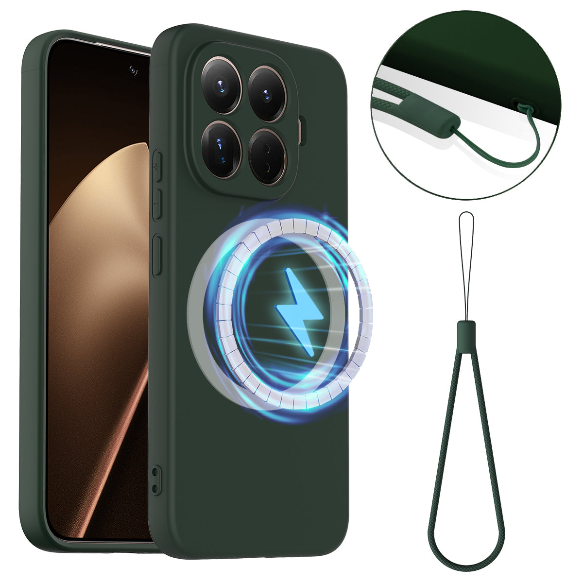 Xiaomi 17T Pro – Magnetische Handyhülle aus Flüssigsilikon, stoßfest, mit Trageband, aus Flüssigsilikon