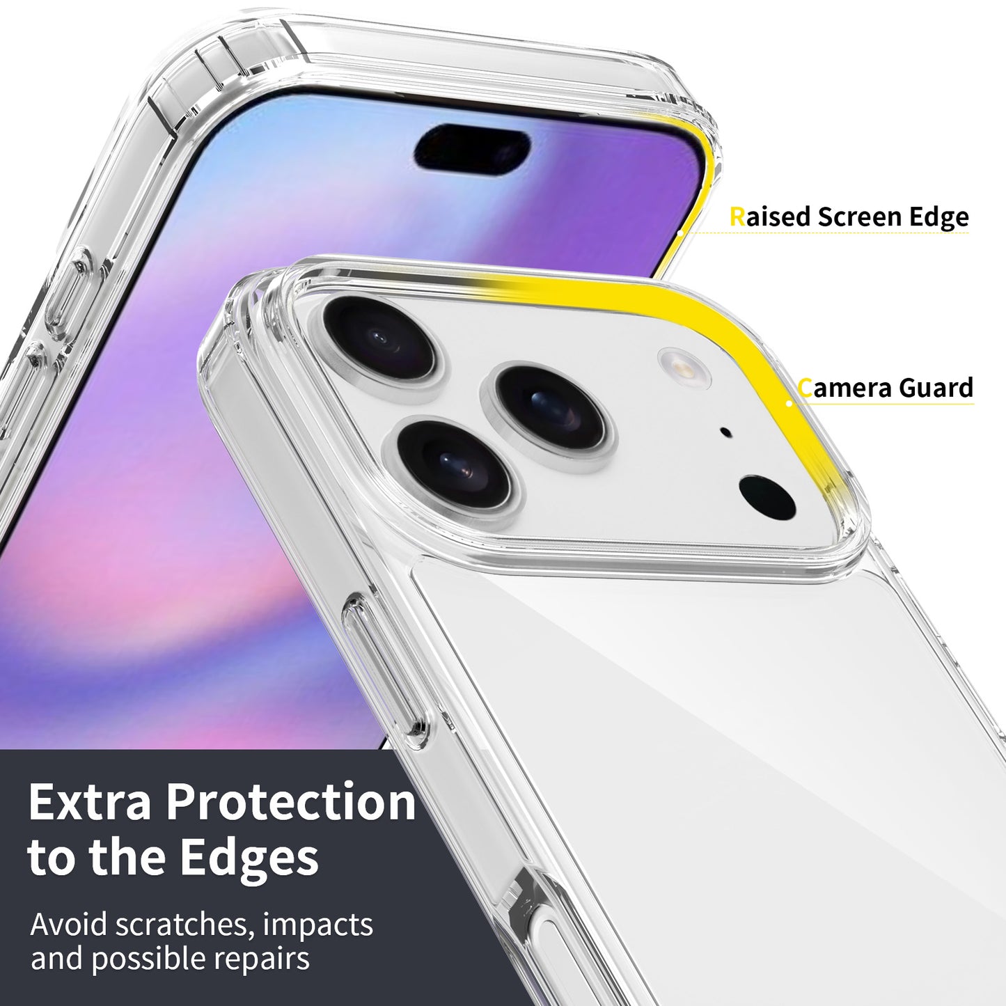 For iPhone 18 Pro Clear Phone Case TPU+Acrylic Shockproof Phone Back Cover