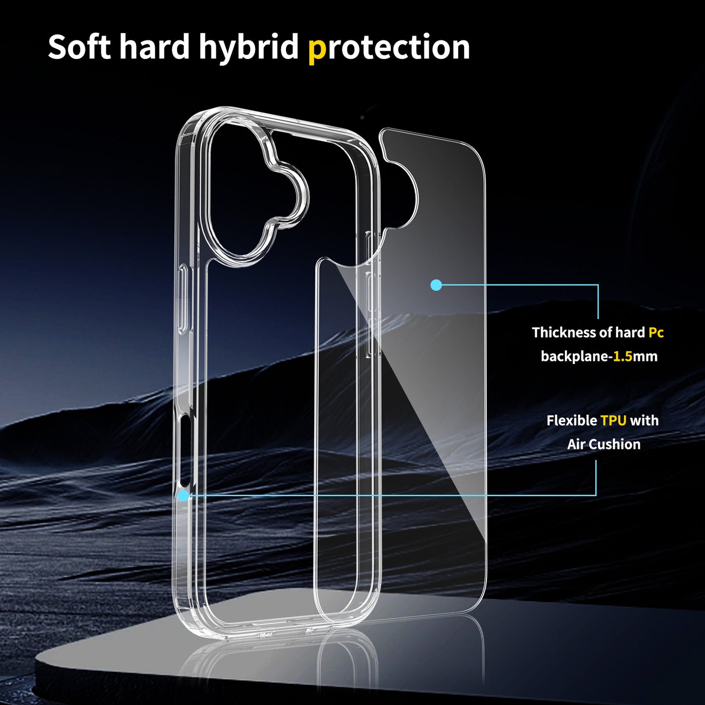 For iPhone 18 Clear Phone Case TPU+Acrylic Shockproof Phone Back Cover