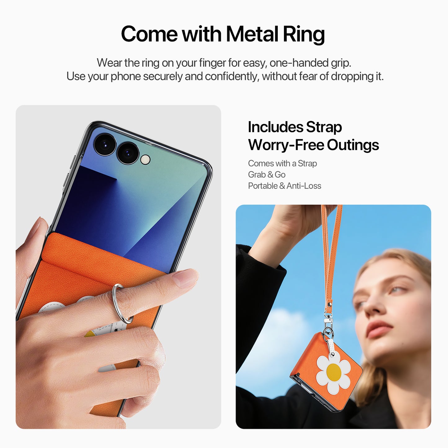 DUX DUCIS for Samsung Galaxy Z Flip8 Case  Luvy Series PU Leather + PC Phone Case with Ring Holder / Strap