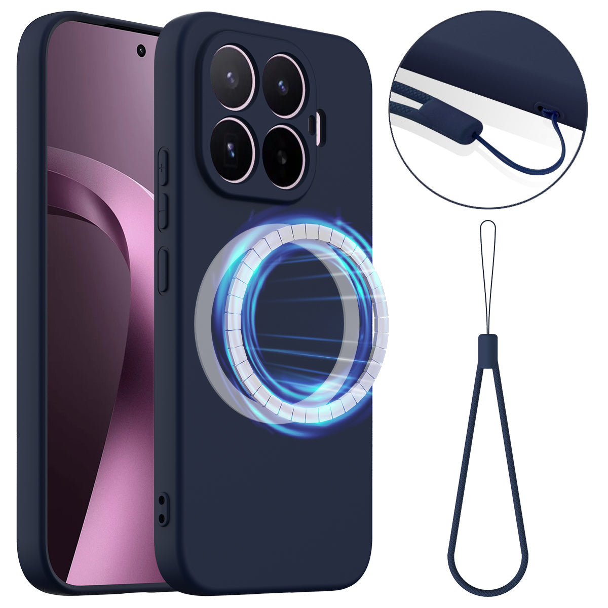 Xiaomi 17T – Magnetische Handyhülle aus Flüssigsilikon, stoßfest, mit Trageband, aus Flüssigsilikon