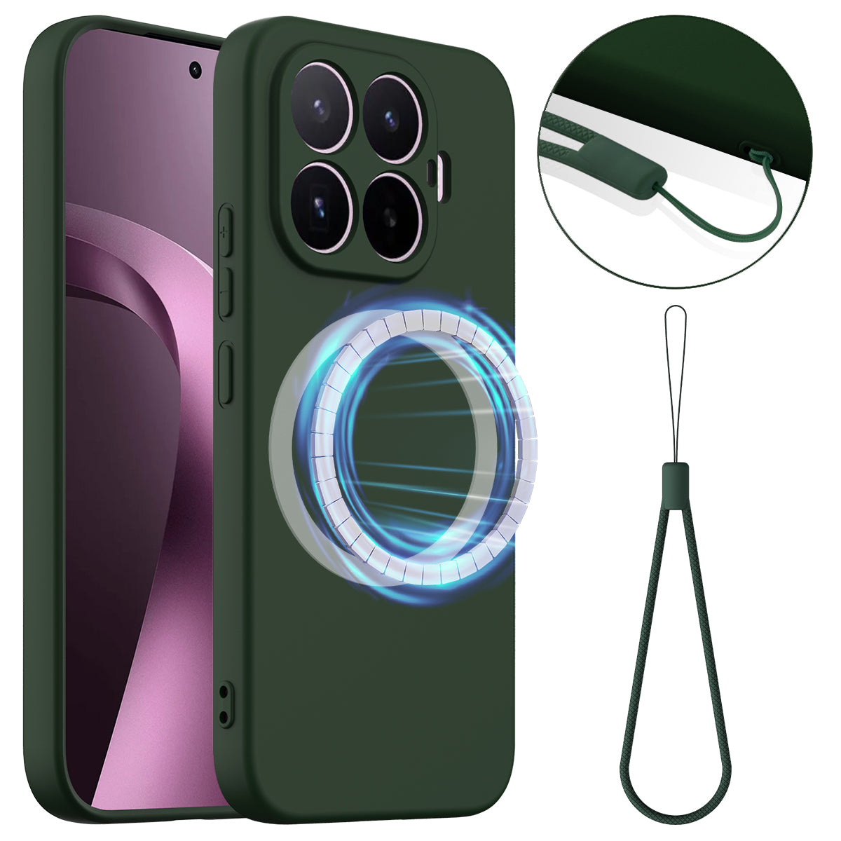 Xiaomi 17T – Magnetische Handyhülle aus Flüssigsilikon, stoßfest, mit Trageband, aus Flüssigsilikon