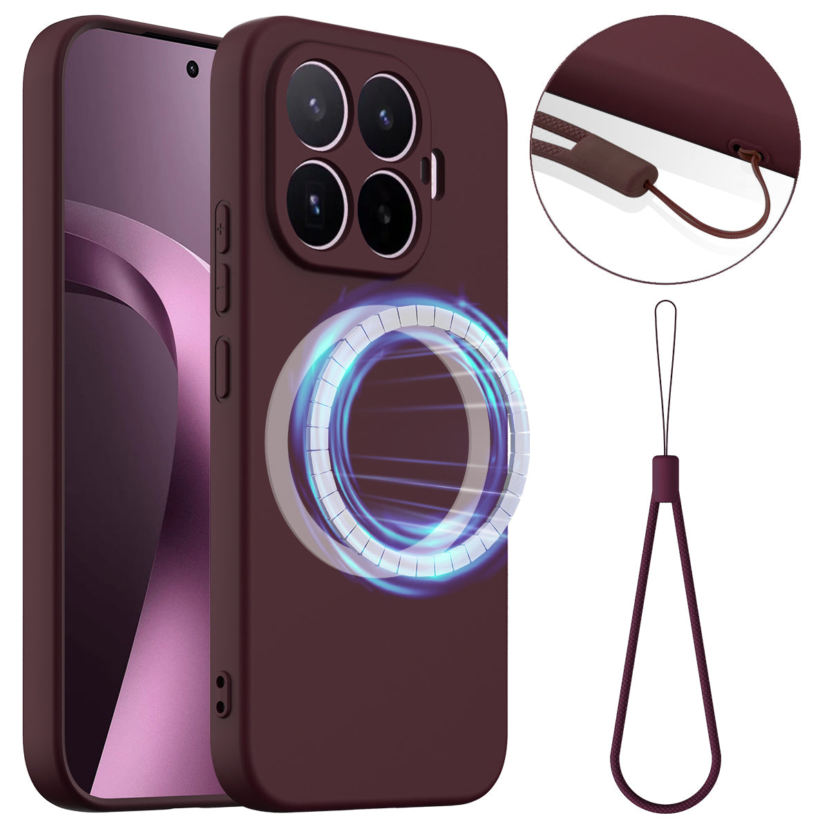 Xiaomi 17T – Magnetische Handyhülle aus Flüssigsilikon, stoßfest, mit Trageband, aus Flüssigsilikon
