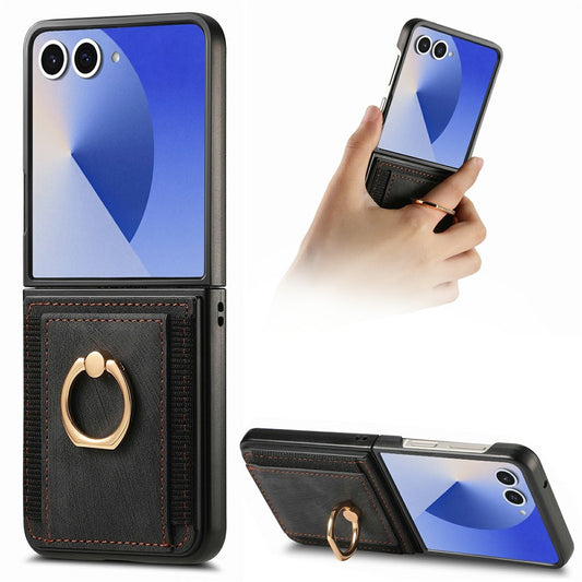 Galaxy Z Flip8 – Magnetische Handyhülle aus PC und PU-Leder, mit Ständer, mit Kartenfach