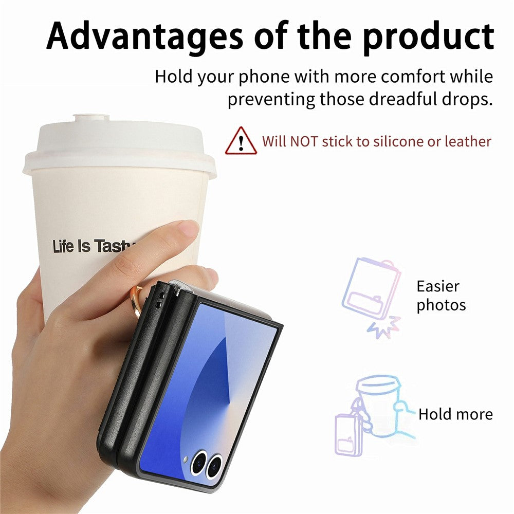 For Samsung Galaxy Z Flip8 Case Card Holder Retro Leather + PC Phone Cover with Ring Kickstand
