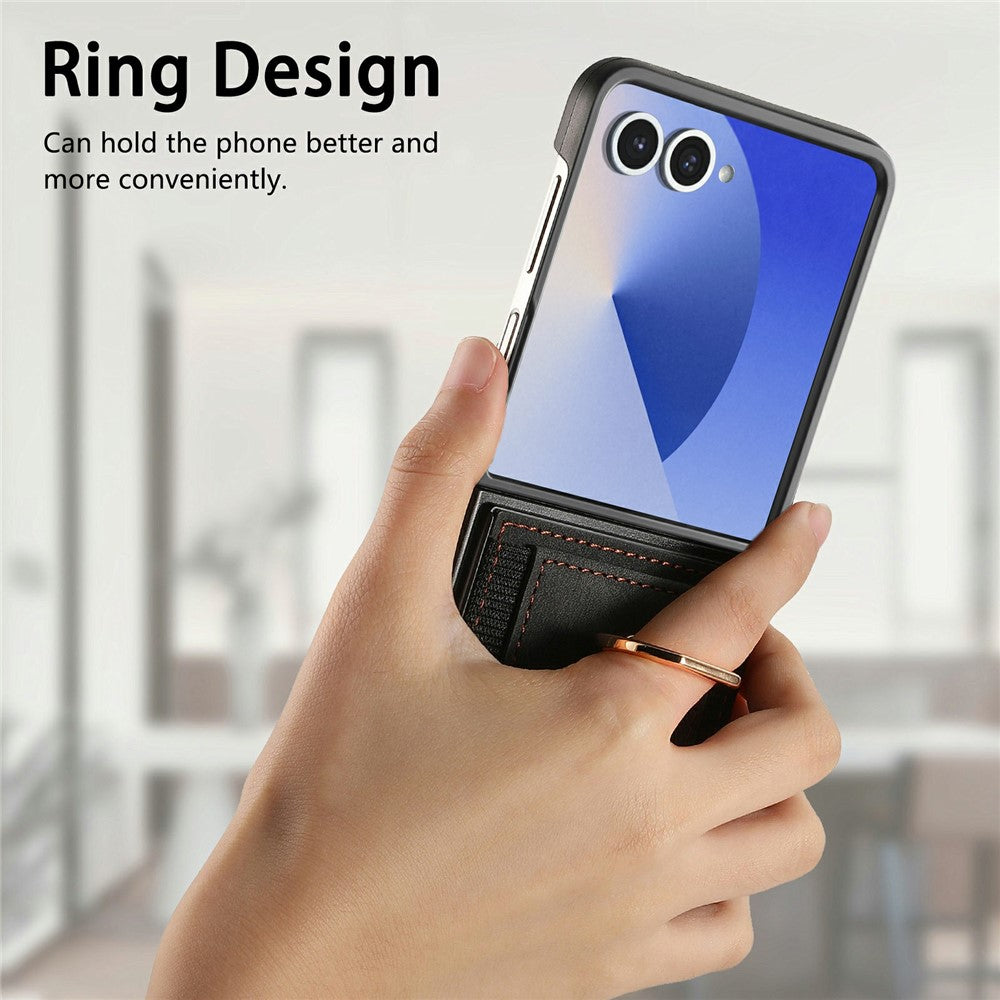 For Samsung Galaxy Z Flip7 5G Case Card Holder Retro Leather + PC Phone Cover with Ring Kickstand