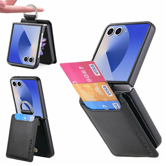 Galaxy Z Flip8 – Magnetische Handyhülle aus PC und PU-Leder, mit Ständer, mit Kartenfach, mit Ringhalter