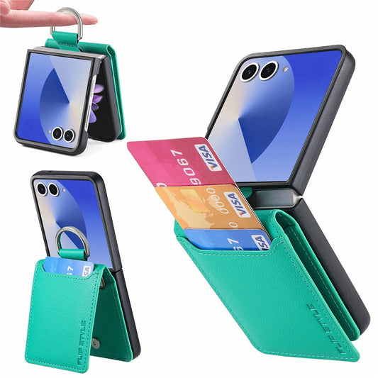 Galaxy Z Flip8 – Magnetische Handyhülle aus PC und PU-Leder, mit Ständer, mit Kartenfach, mit Ringhalter