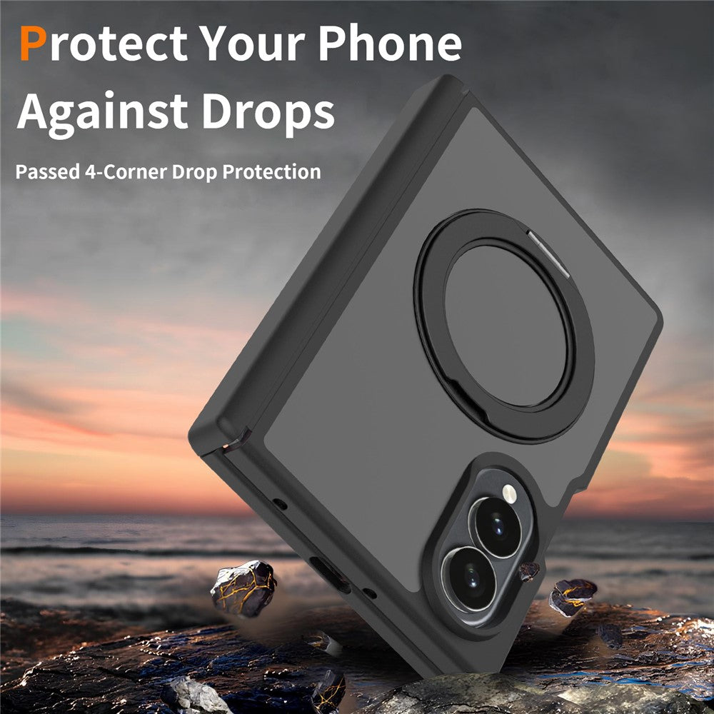 For Samsung Galaxy Z Fold8 Case Rotating Magnetic Kickstand TPU + Acrylic Skin-feel Phone Cover with Front Frame