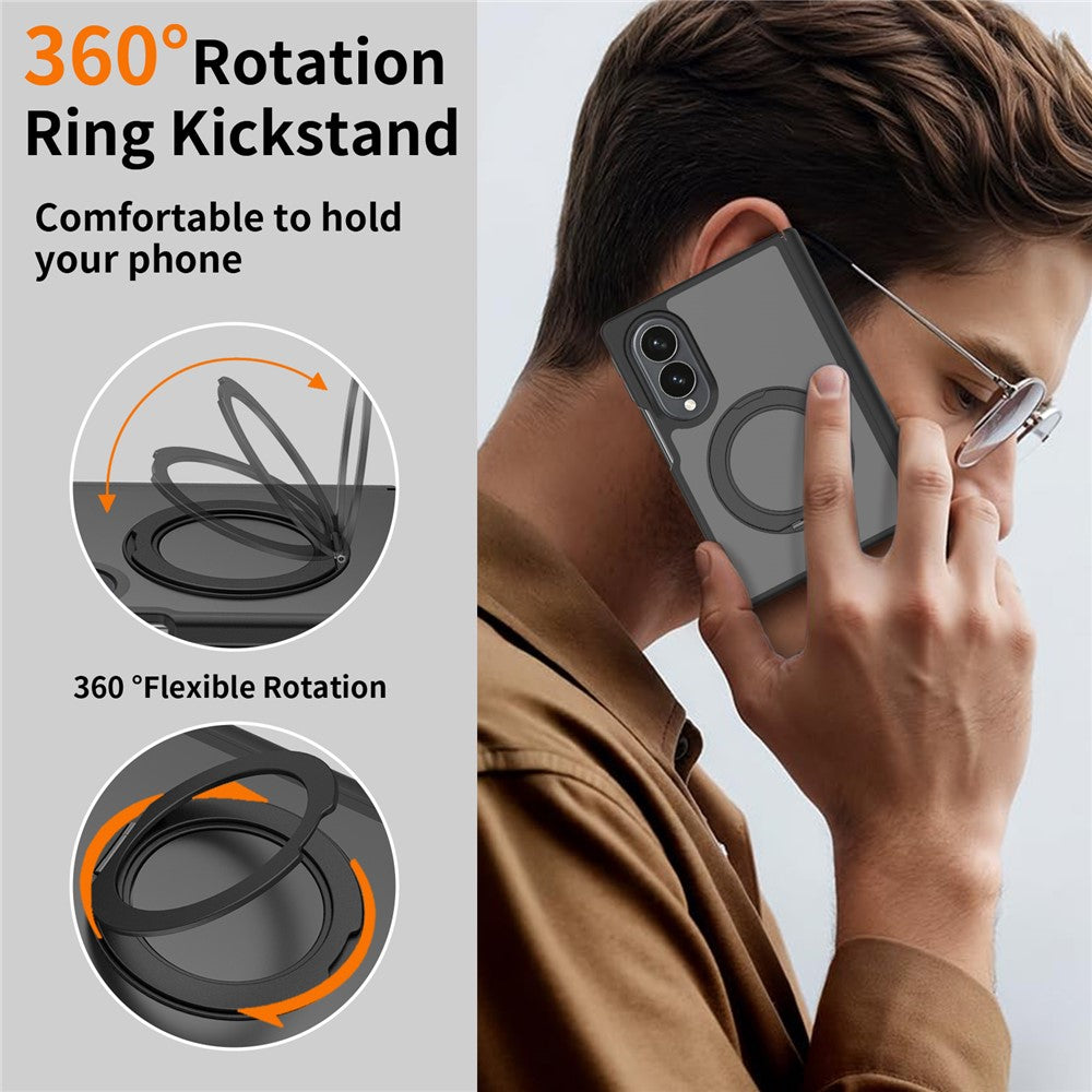 For Samsung Galaxy Z Fold8 Case Rotating Magnetic Kickstand TPU + Acrylic Skin-feel Phone Cover with Front Frame