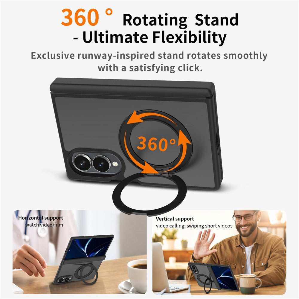 For Samsung Galaxy Z Fold8 Case Rotating Magnetic Kickstand TPU + Acrylic Skin-feel Phone Cover with Front Frame