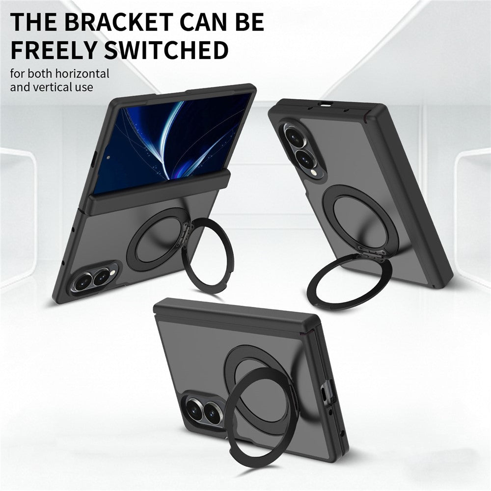 For Samsung Galaxy Z Fold8 Case Rotating Magnetic Kickstand TPU + Acrylic Skin-feel Phone Cover with Front Frame