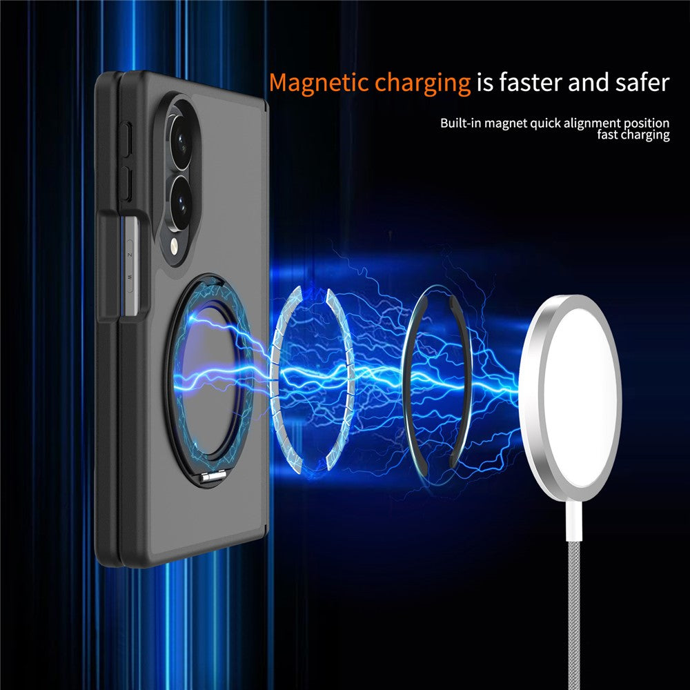 For Samsung Galaxy Z Fold8 Case Rotating Magnetic Kickstand TPU + Acrylic Skin-feel Phone Cover with Front Frame