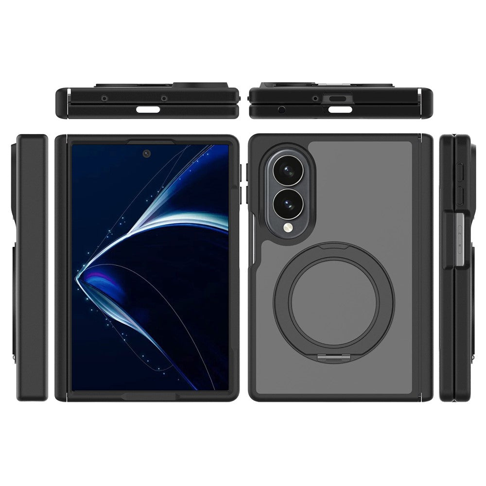 For Samsung Galaxy Z Fold8 Case Rotating Magnetic Kickstand TPU + Acrylic Skin-feel Phone Cover with Front Frame