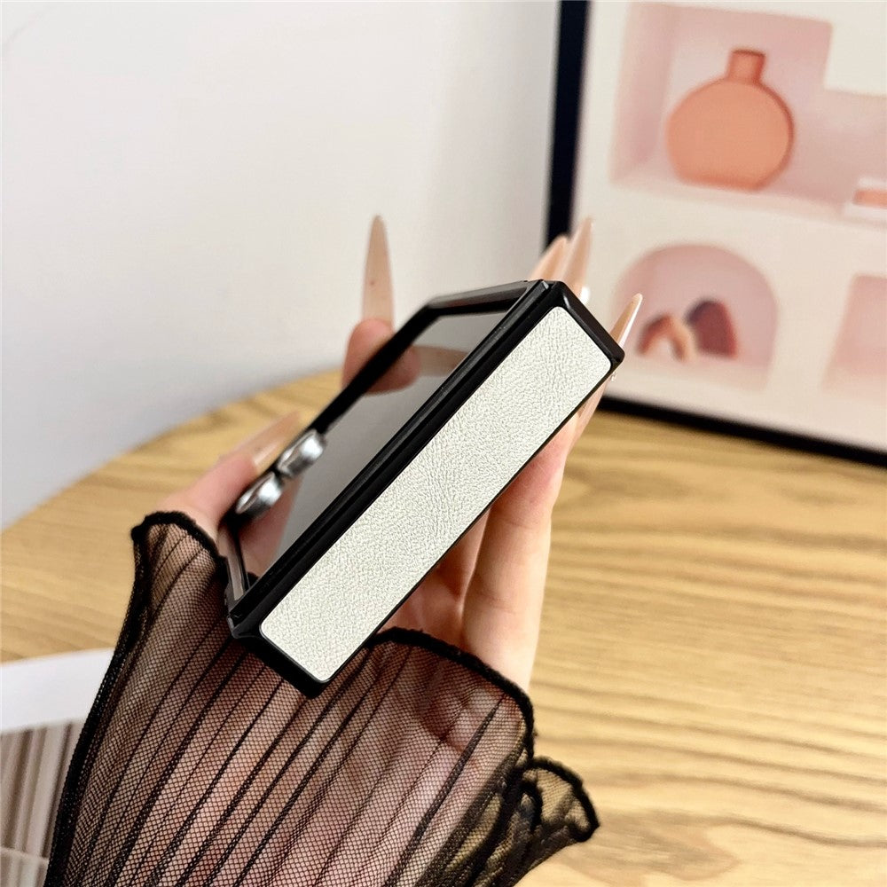 For Samsung Galaxy Z Flip8 Case with Invisible Kickstand Cowhide Texture Leather Coated PC+TPU Protective Cover