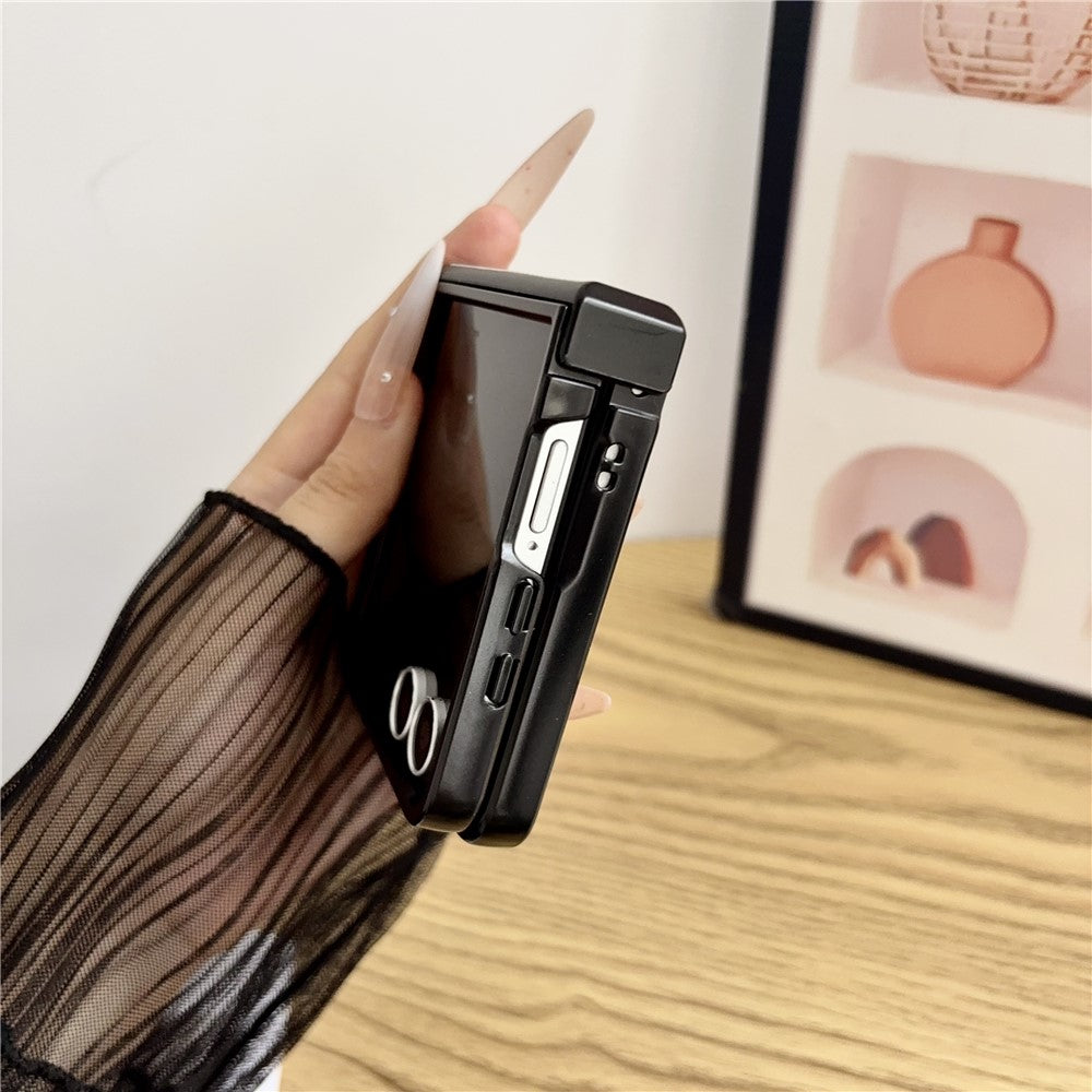 For Samsung Galaxy Z Flip8 Case with Invisible Kickstand Cowhide Texture Leather Coated PC+TPU Protective Cover