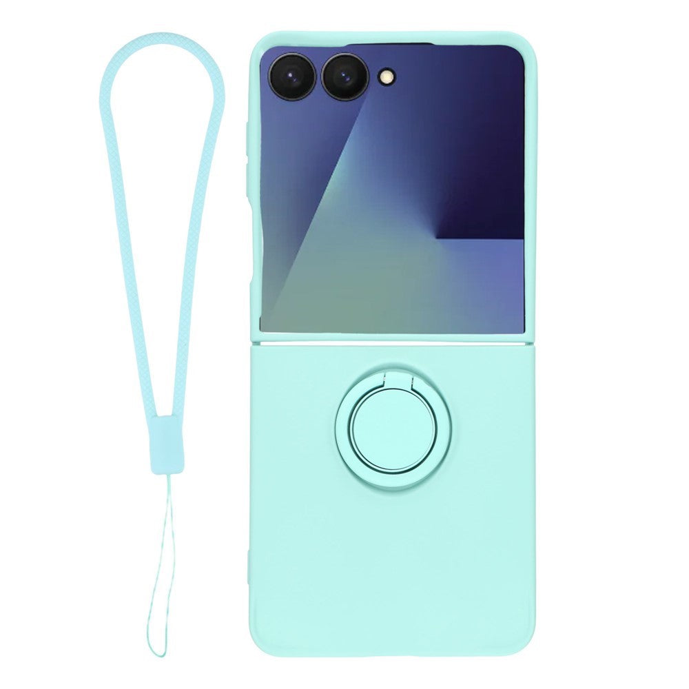 For Samsung Galaxy Z Flip8 Silicone Case with Strap Ring Kickstand Phone Cover