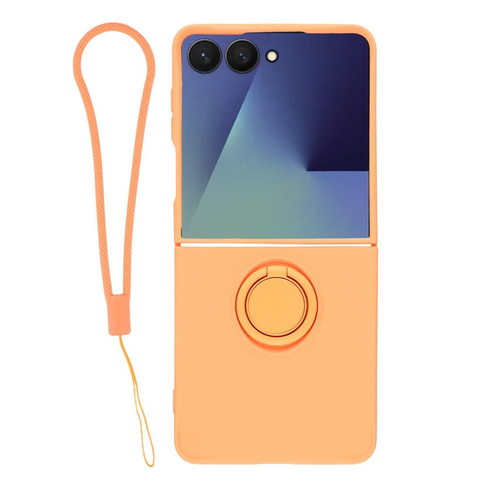 For Samsung Galaxy Z Flip8 Silicone Case with Strap Ring Kickstand Phone Cover