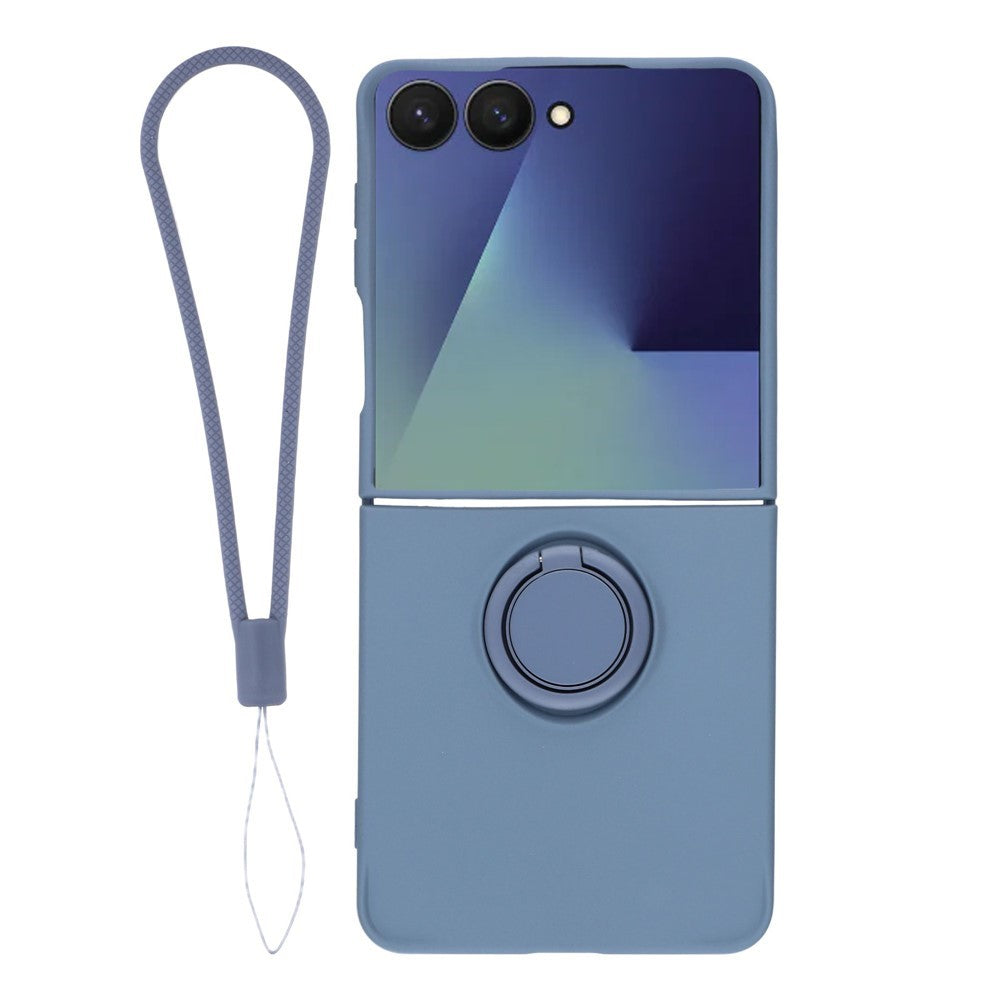 For Samsung Galaxy Z Flip8 Silicone Case with Strap Ring Kickstand Phone Cover