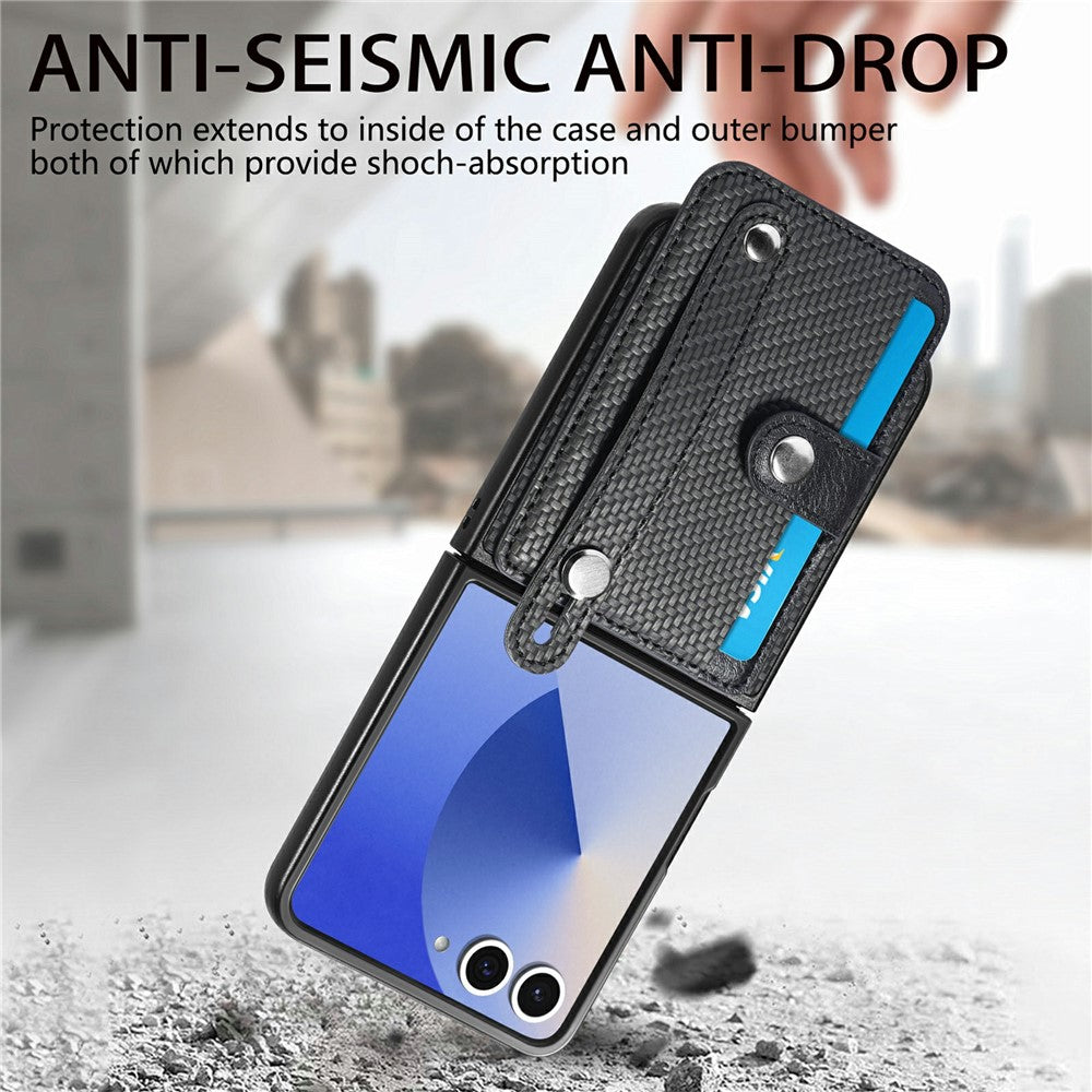 For Samsung Galaxy Z Flip8 Case Wristband Anti-Drop Leather Back Cover Card Holder