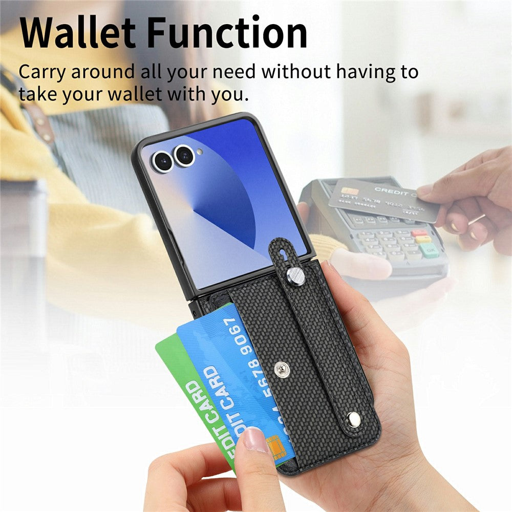 For Samsung Galaxy Z Flip8 Case Wristband Anti-Drop Leather Back Cover Card Holder