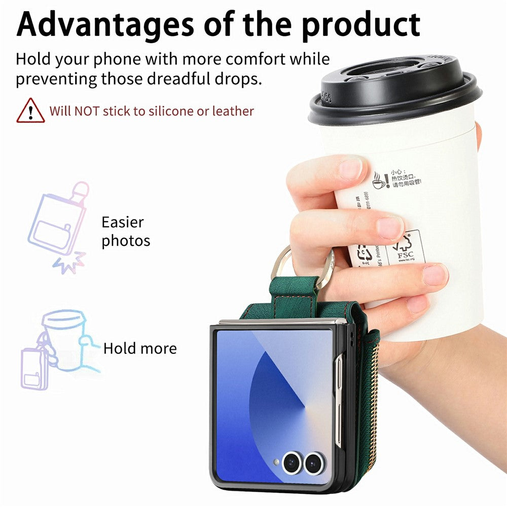 For Samsung Galaxy Z Flip8 Case Zipper Pocket Card Holder Retro Texture Leather Back Cover