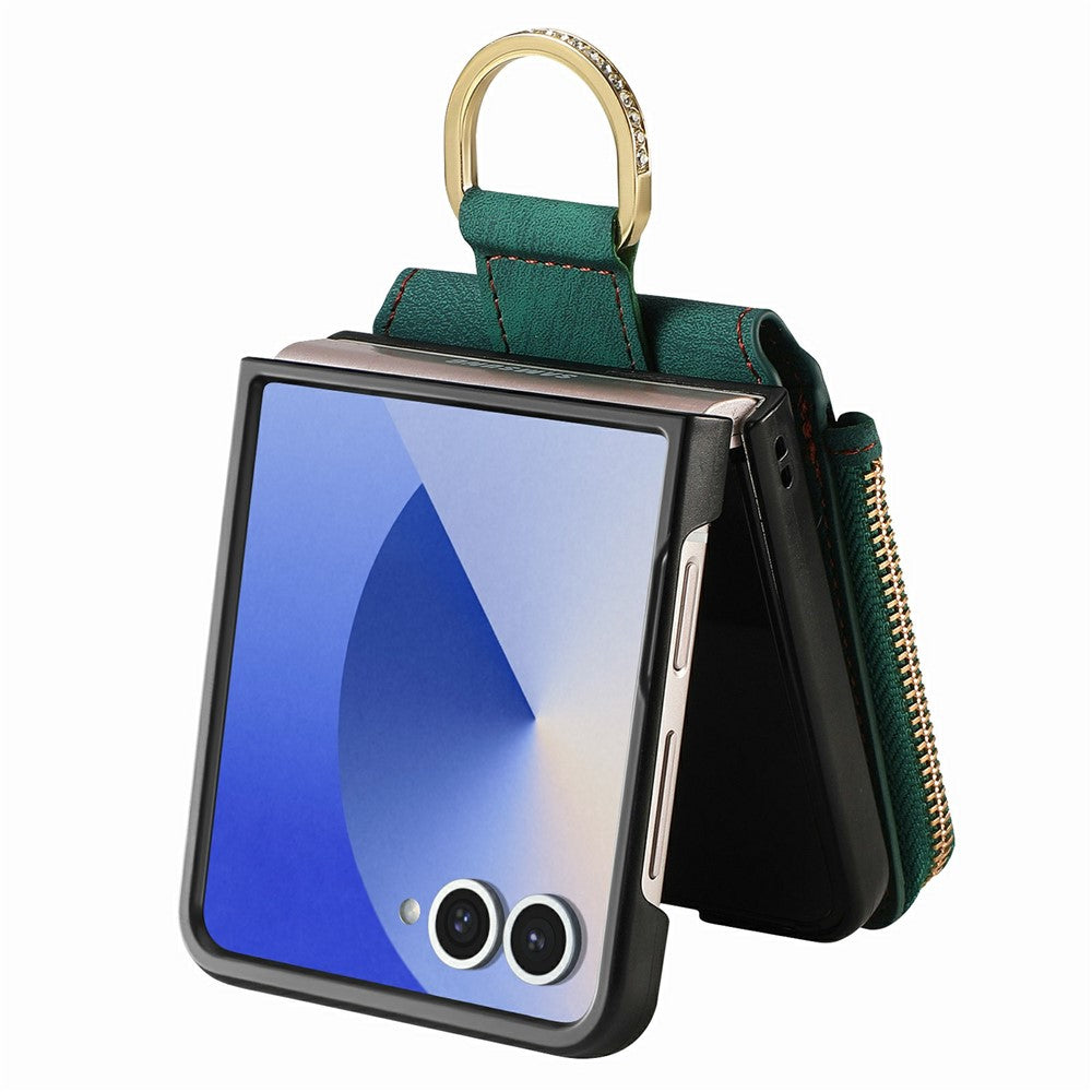 For Samsung Galaxy Z Flip8 Case Zipper Pocket Card Holder Retro Texture Leather Back Cover