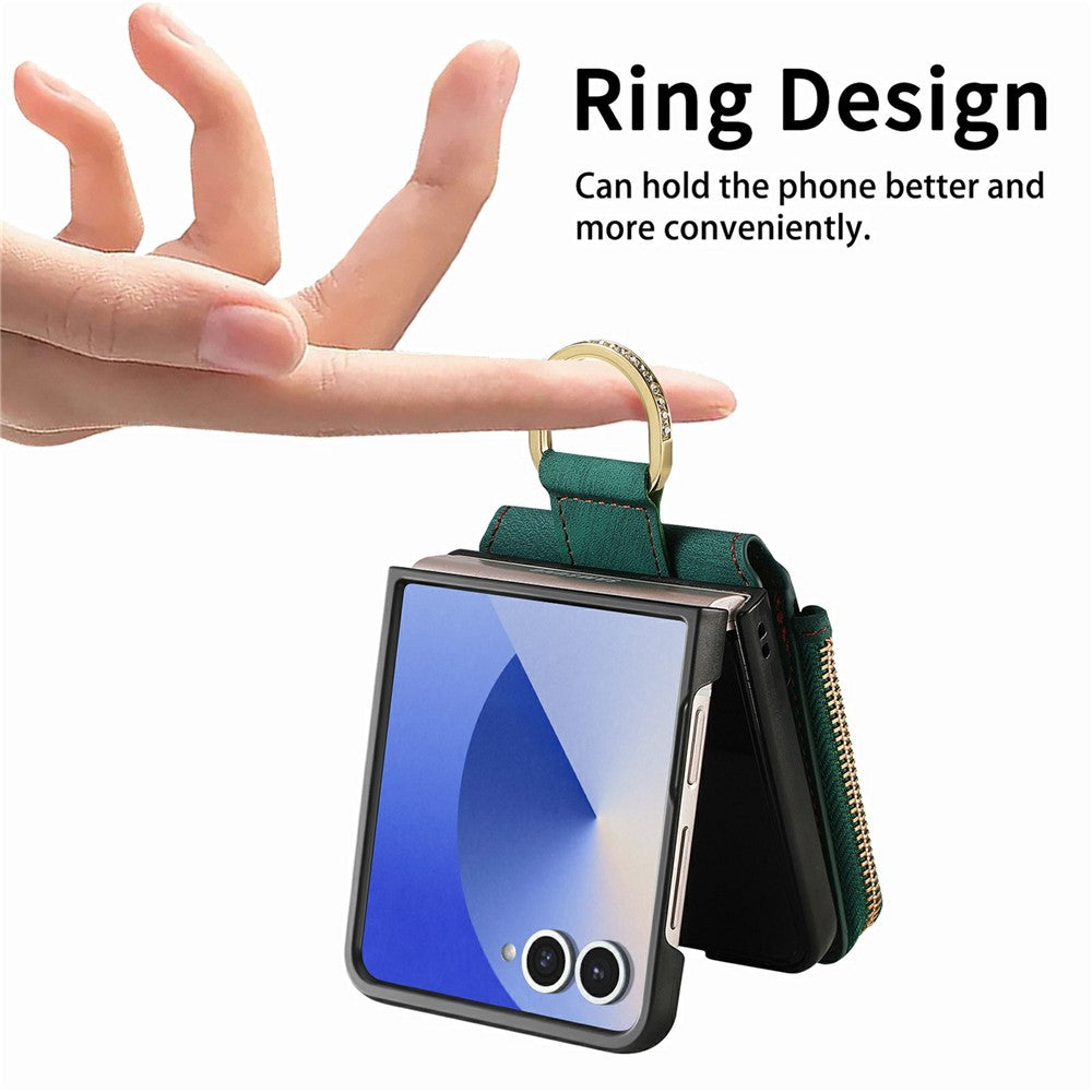For Samsung Galaxy Z Flip8 Case Zipper Pocket Card Holder Retro Texture Leather Back Cover