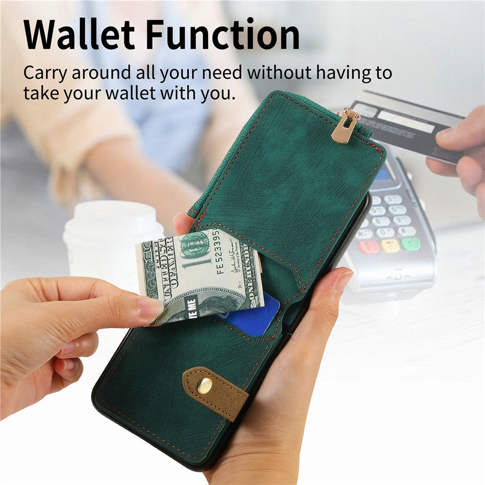 For Samsung Galaxy Z Flip8 Case Zipper Pocket Card Holder Retro Texture Leather Back Cover