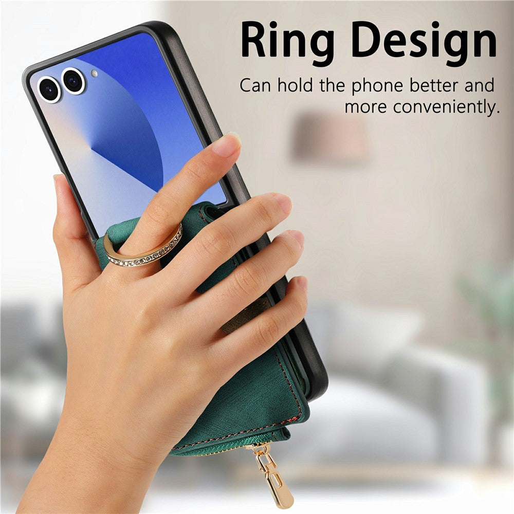 For Samsung Galaxy Z Flip8 Case Zipper Pocket Card Holder Retro Texture Leather Back Cover