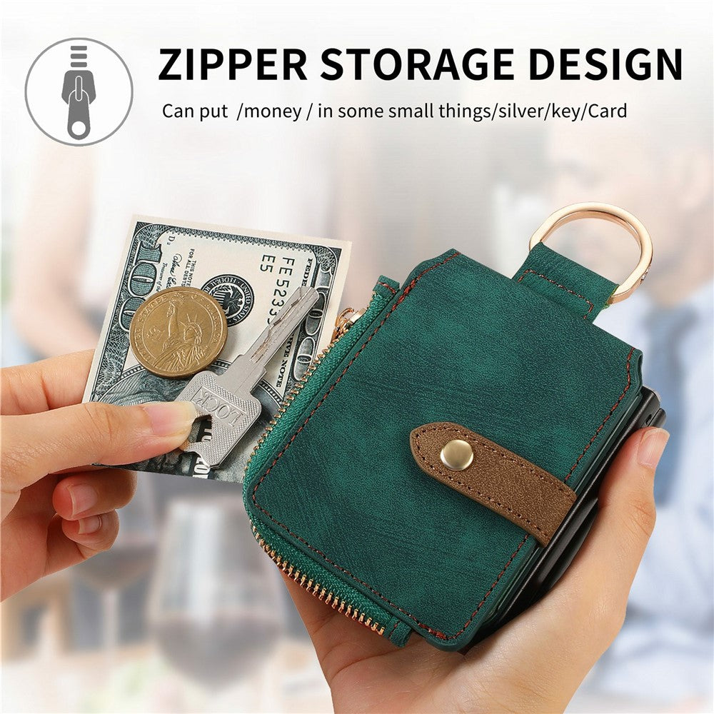 For Samsung Galaxy Z Flip8 Case Zipper Pocket Card Holder Retro Texture Leather Back Cover