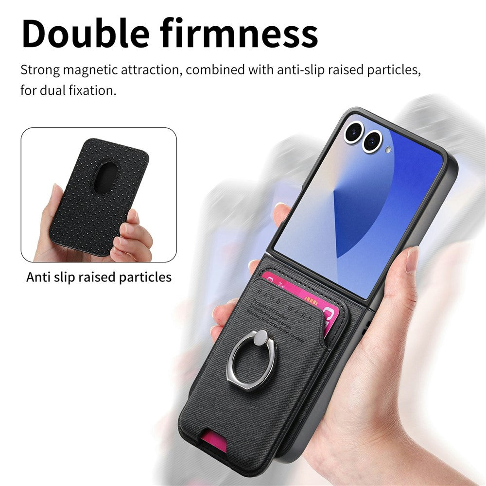 For Samsung Galaxy Z Flip8 Case Cloth Texture  Leather + PC + TPU Phone Cover with Detachable Magnetic Ring Kickstand Card Holder