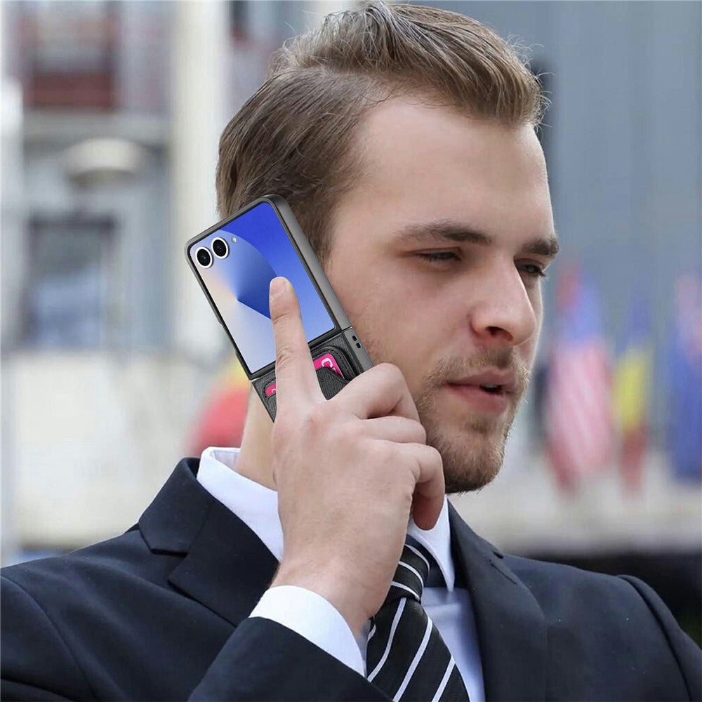 For Samsung Galaxy Z Flip8 Case Cloth Texture  Leather + PC + TPU Phone Cover with Detachable Magnetic Ring Kickstand Card Holder