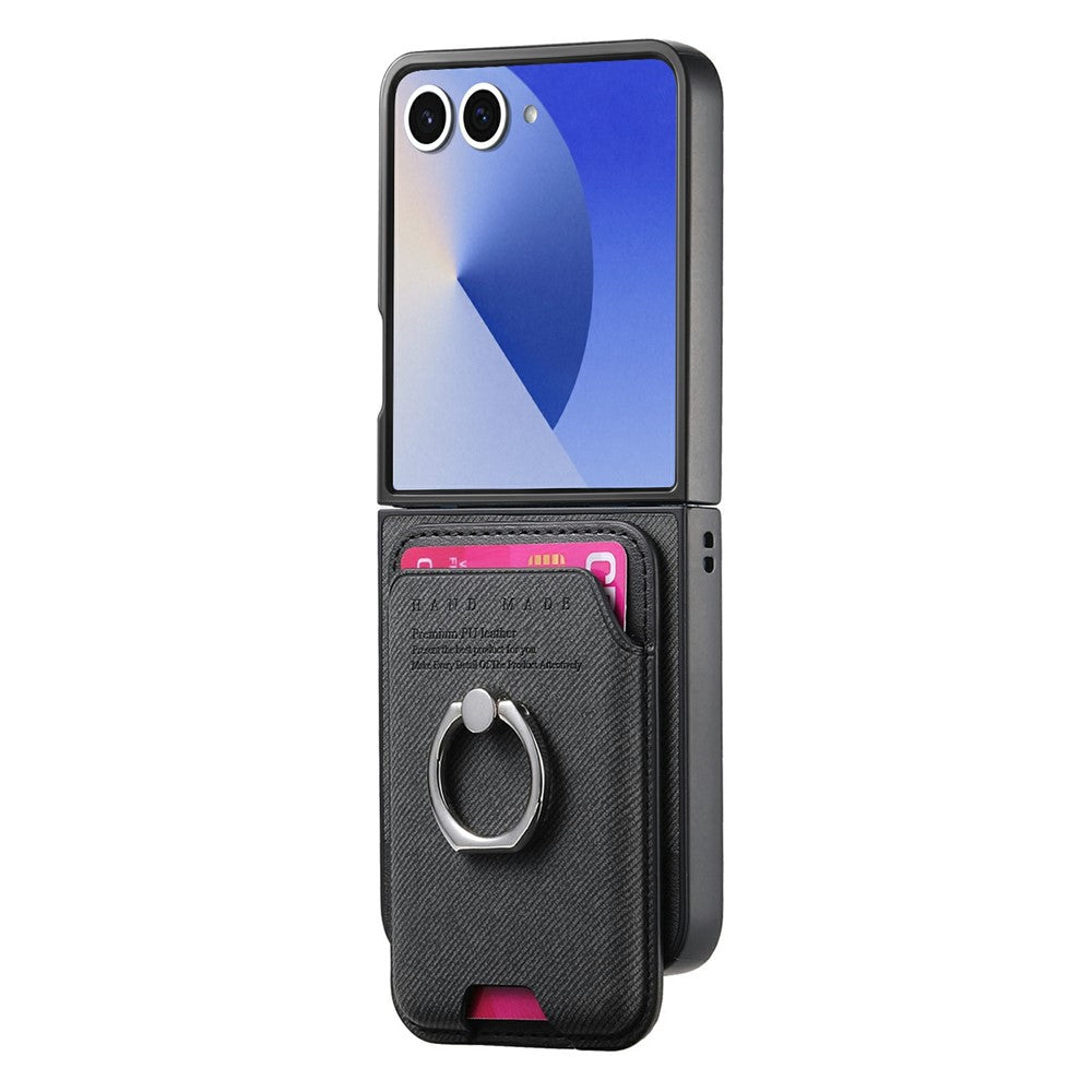 For Samsung Galaxy Z Flip8 Case Cloth Texture  Leather + PC + TPU Phone Cover with Detachable Magnetic Ring Kickstand Card Holder