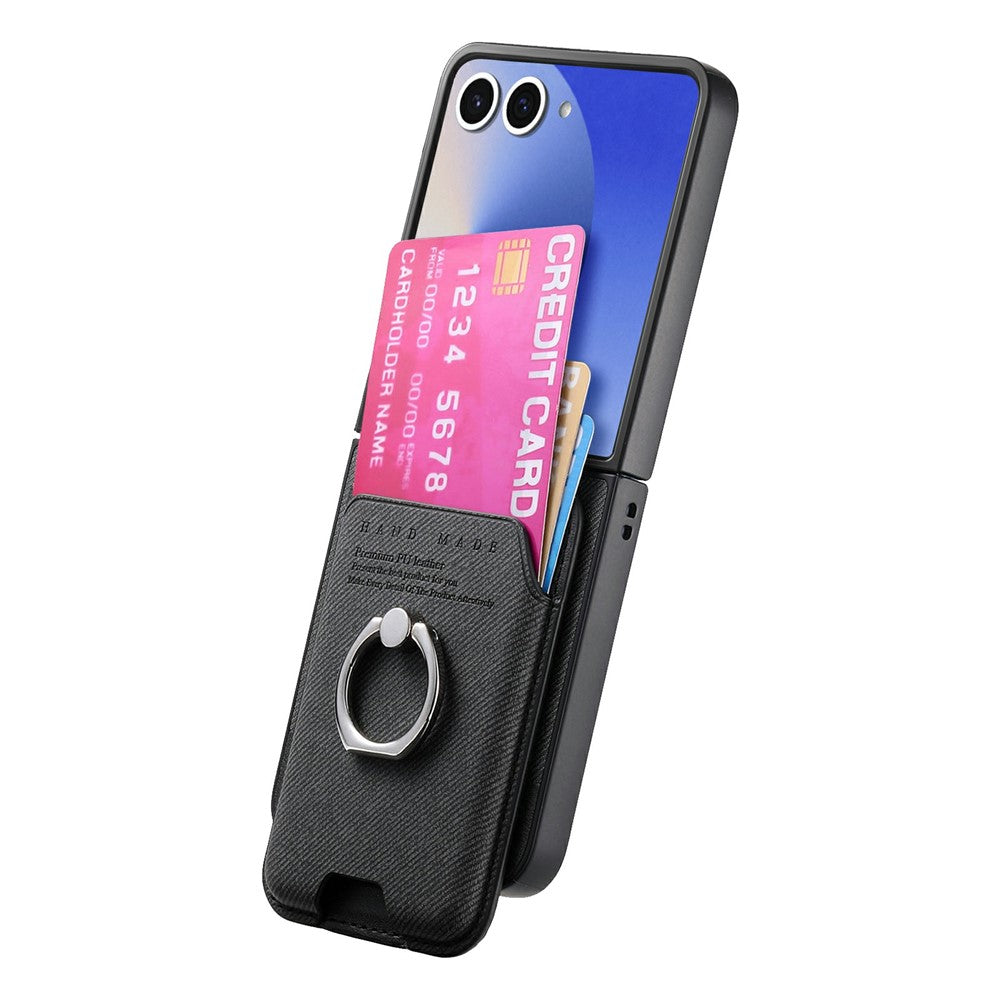 For Samsung Galaxy Z Flip8 Case Cloth Texture  Leather + PC + TPU Phone Cover with Detachable Magnetic Ring Kickstand Card Holder