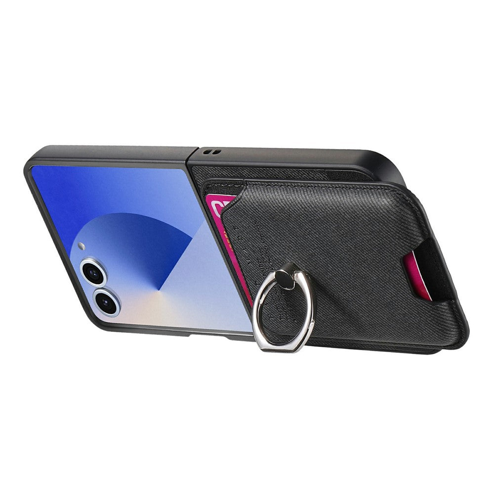 For Samsung Galaxy Z Flip8 Case Cloth Texture  Leather + PC + TPU Phone Cover with Detachable Magnetic Ring Kickstand Card Holder