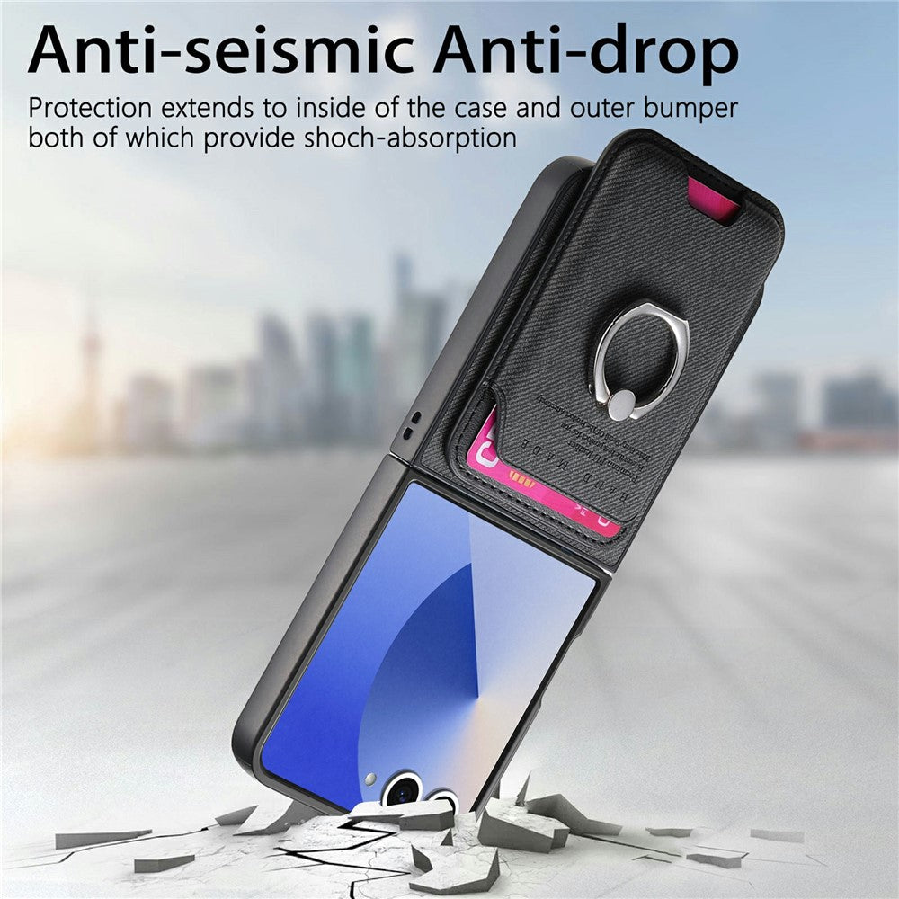 For Samsung Galaxy Z Flip8 Case Cloth Texture  Leather + PC + TPU Phone Cover with Detachable Magnetic Ring Kickstand Card Holder
