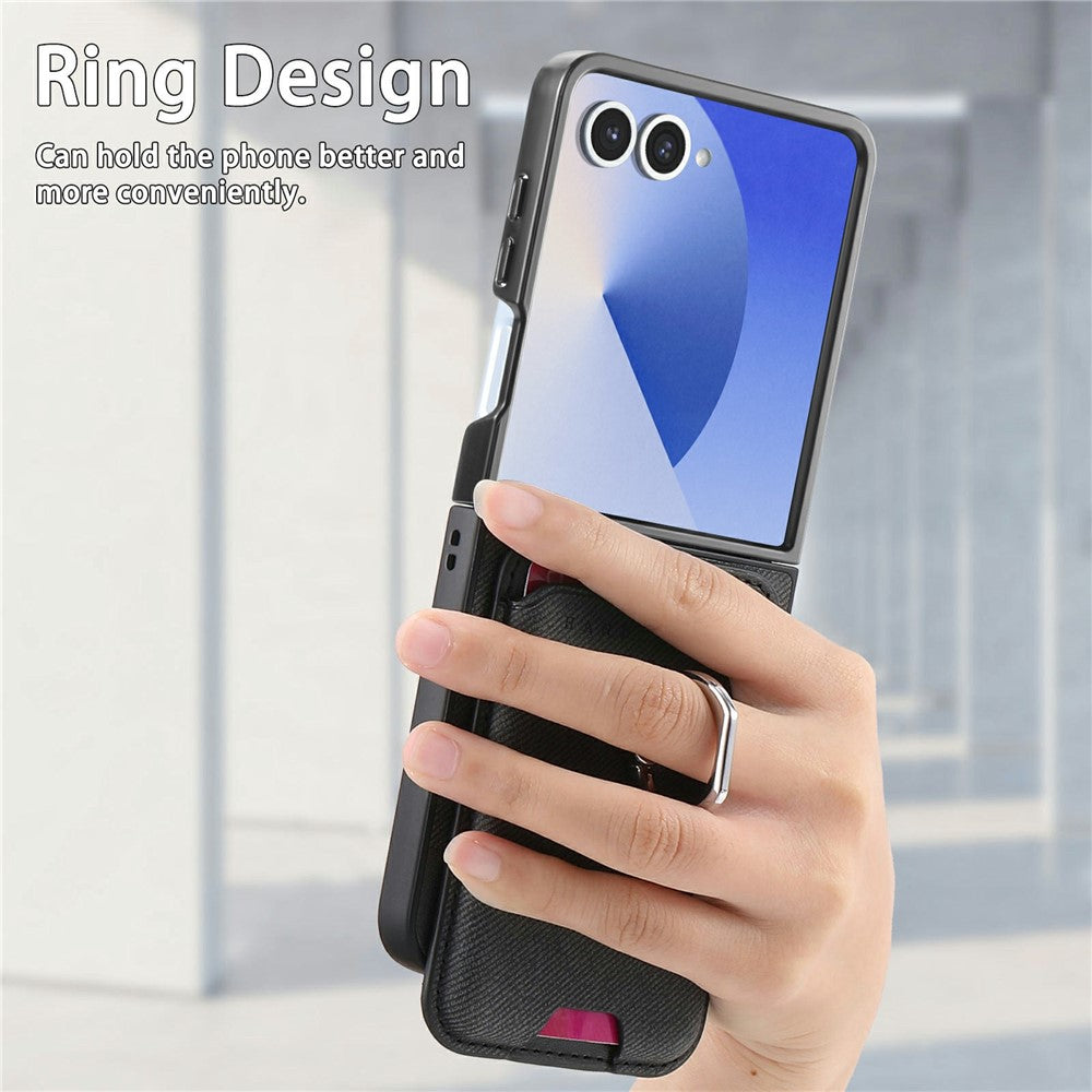 For Samsung Galaxy Z Flip8 Case Cloth Texture  Leather + PC + TPU Phone Cover with Detachable Magnetic Ring Kickstand Card Holder