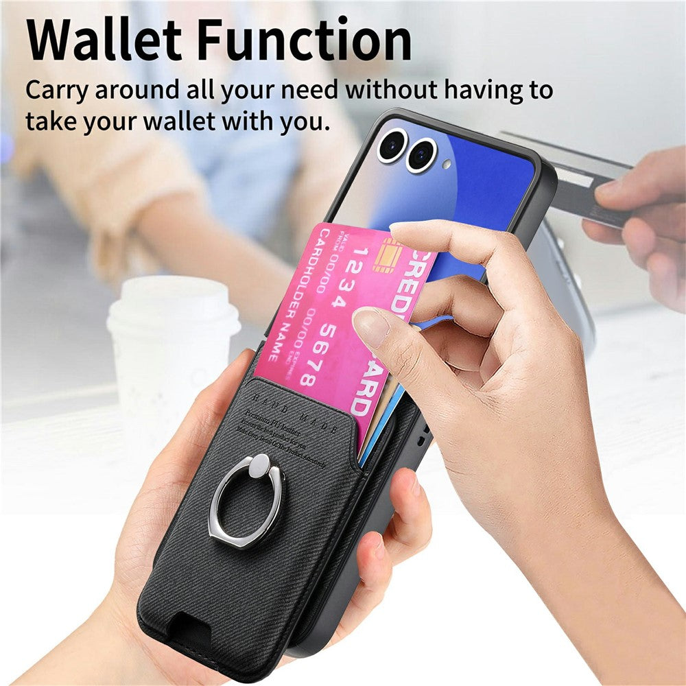 For Samsung Galaxy Z Flip8 Case Cloth Texture  Leather + PC + TPU Phone Cover with Detachable Magnetic Ring Kickstand Card Holder