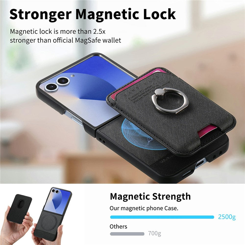 For Samsung Galaxy Z Flip8 Case Cloth Texture  Leather + PC + TPU Phone Cover with Detachable Magnetic Ring Kickstand Card Holder