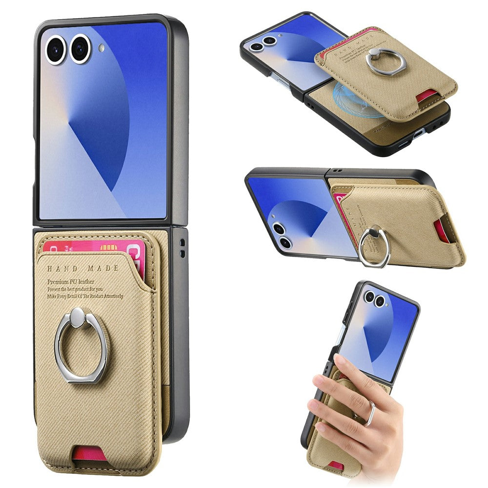 For Samsung Galaxy Z Flip8 Case Cloth Texture  Leather + PC + TPU Phone Cover with Detachable Magnetic Ring Kickstand Card Holder