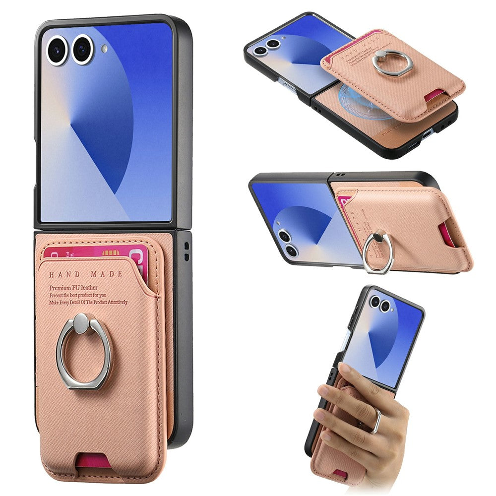 For Samsung Galaxy Z Flip8 Case Cloth Texture  Leather + PC + TPU Phone Cover with Detachable Magnetic Ring Kickstand Card Holder