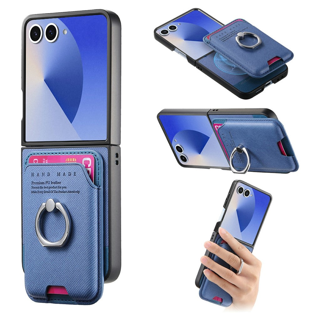 For Samsung Galaxy Z Flip8 Case Cloth Texture  Leather + PC + TPU Phone Cover with Detachable Magnetic Ring Kickstand Card Holder